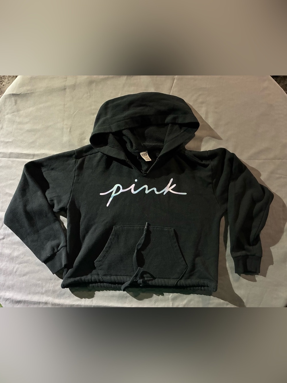 PINK Victoria's Secret Black Hoodie with White Script Logo